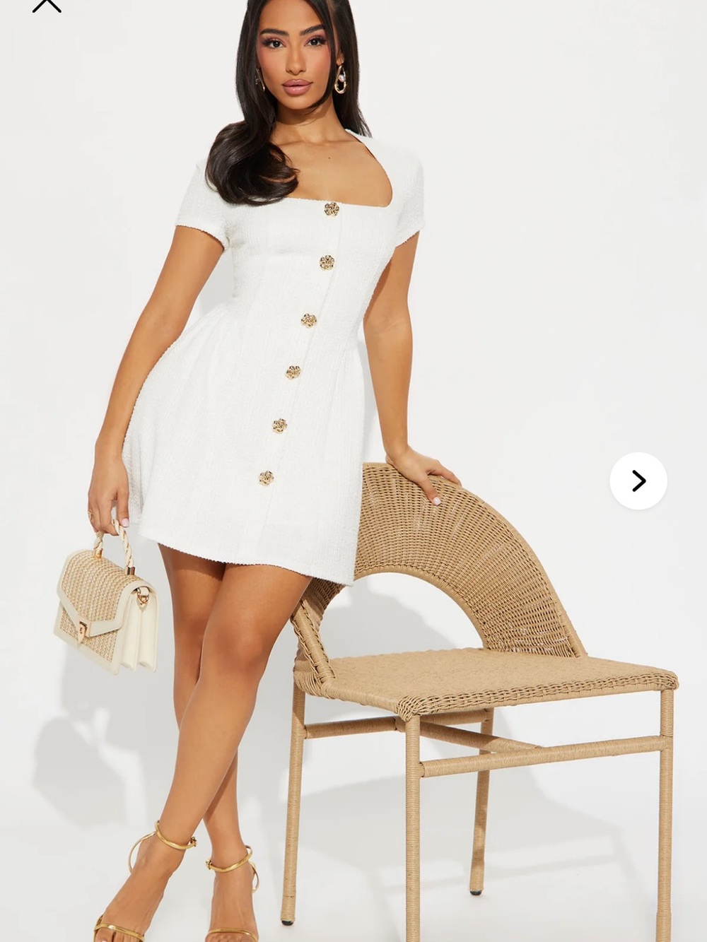 NWT Fashion Nova White Short-Sleeve Button-Front Mini Dress